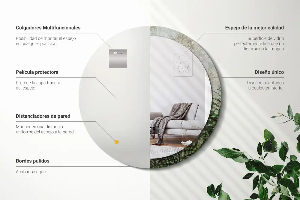 Okrúhle zrkadlo s potlačeným rámom Listy papradia