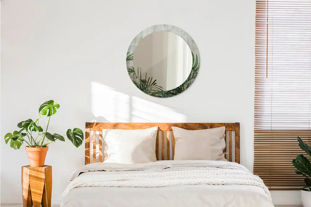 Okrúhle zrkadlo s potlačeným rámom Listy papradia