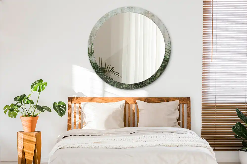 Okrúhle zrkadlo s potlačeným rámom Listy papradia