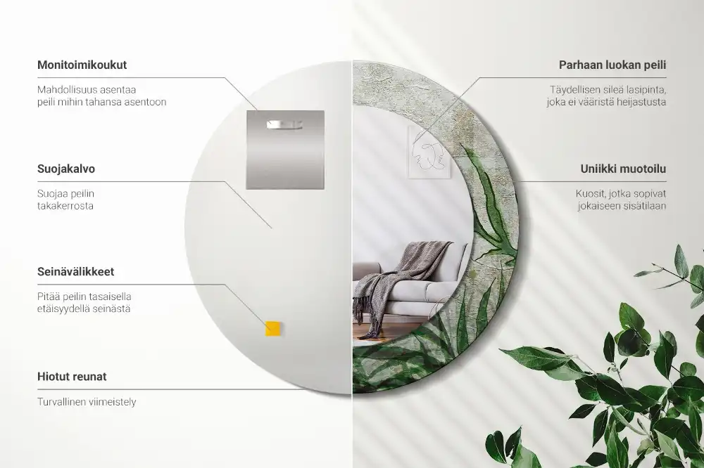 Okrúhle zrkadlo s potlačeným rámom Listy papradia