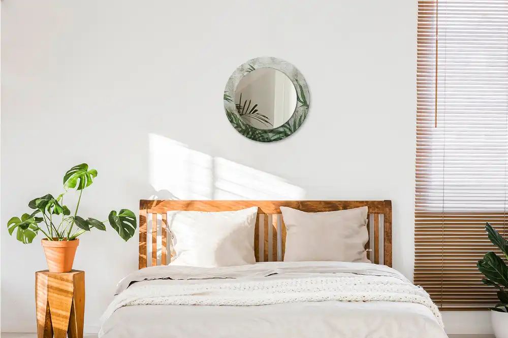 Okrúhle zrkadlo s potlačeným rámom Listy papradia