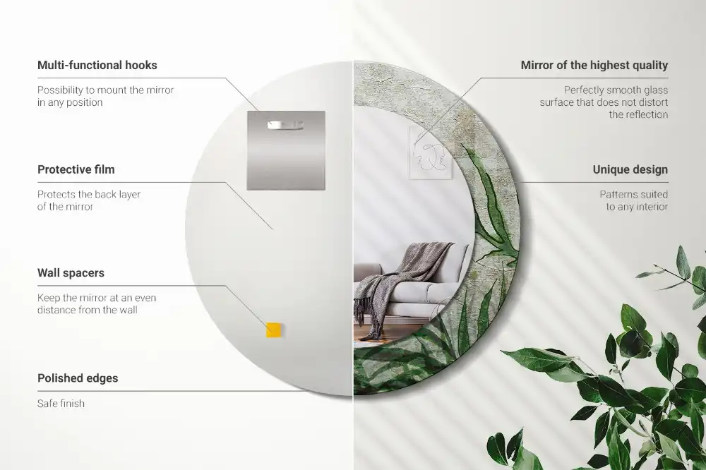 Okrúhle zrkadlo s potlačeným rámom Listy papradia