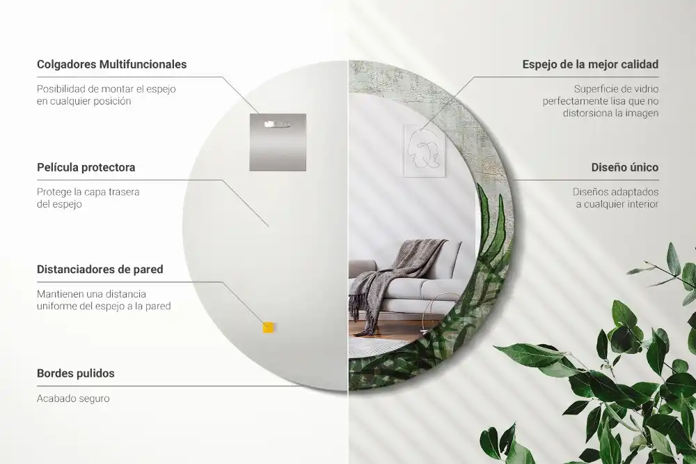 Okrúhle zrkadlo s potlačeným rámom Listy papradia