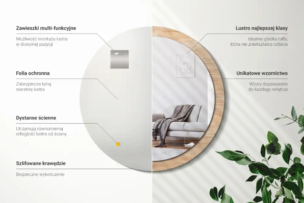 Okrúhle dekoračné zrkadlo na stenu Drevo