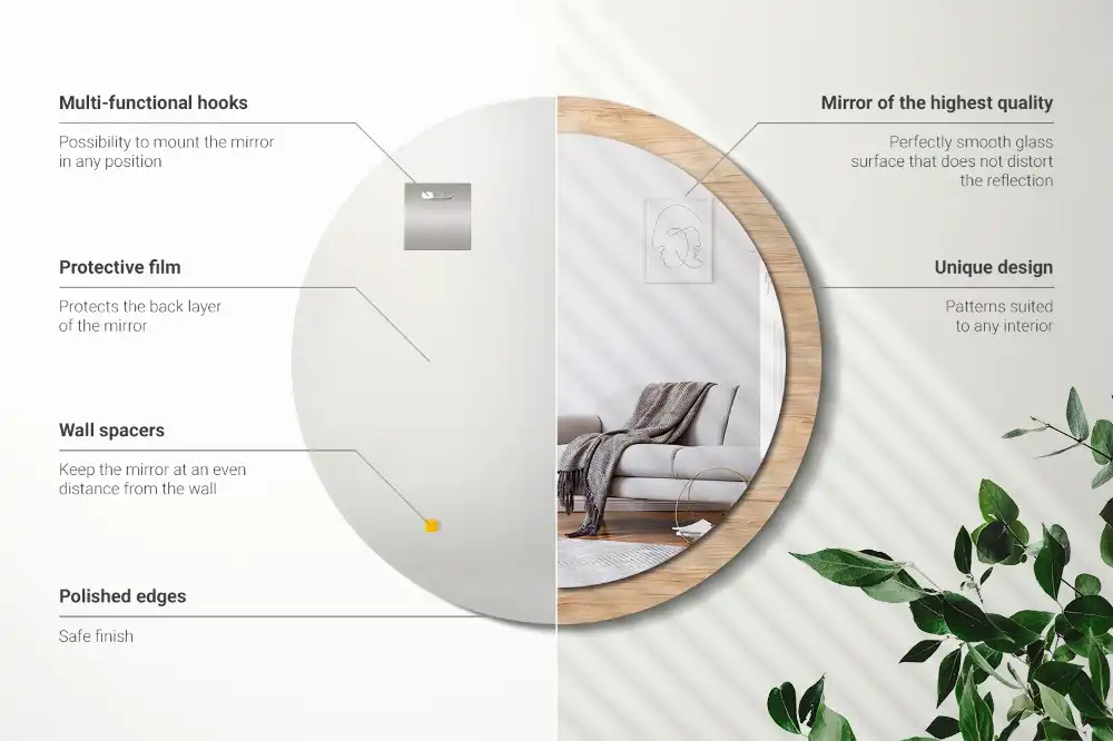 Okrúhle dekoračné zrkadlo na stenu Drevo