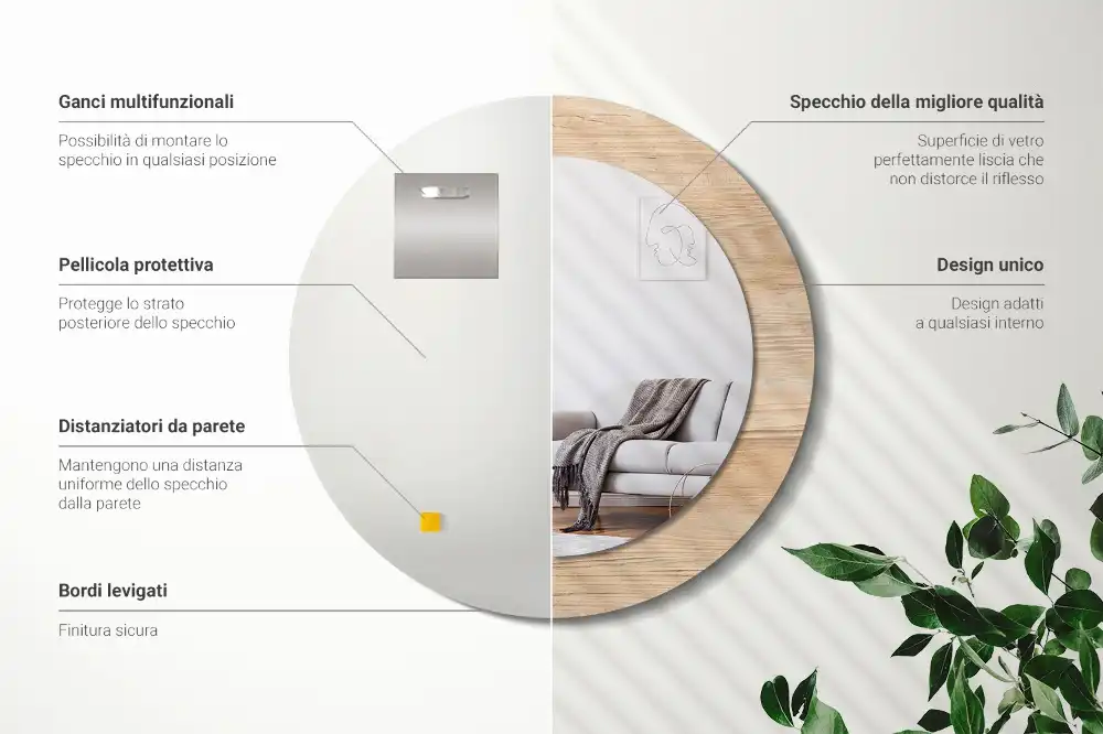 Okrúhle dekoračné zrkadlo na stenu Drevo