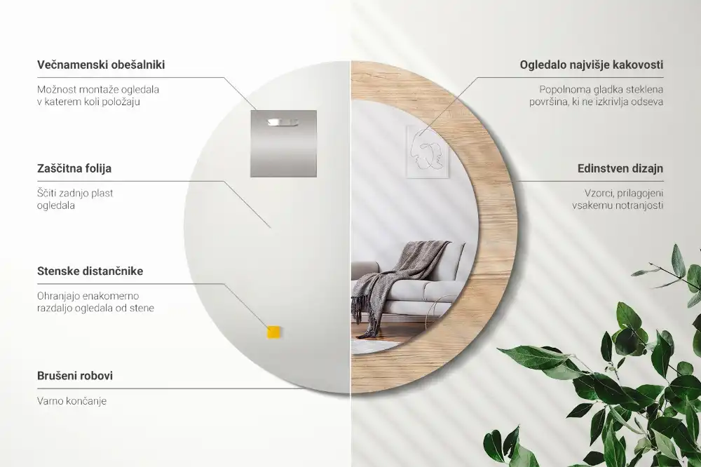 Okrúhle dekoračné zrkadlo na stenu Drevo