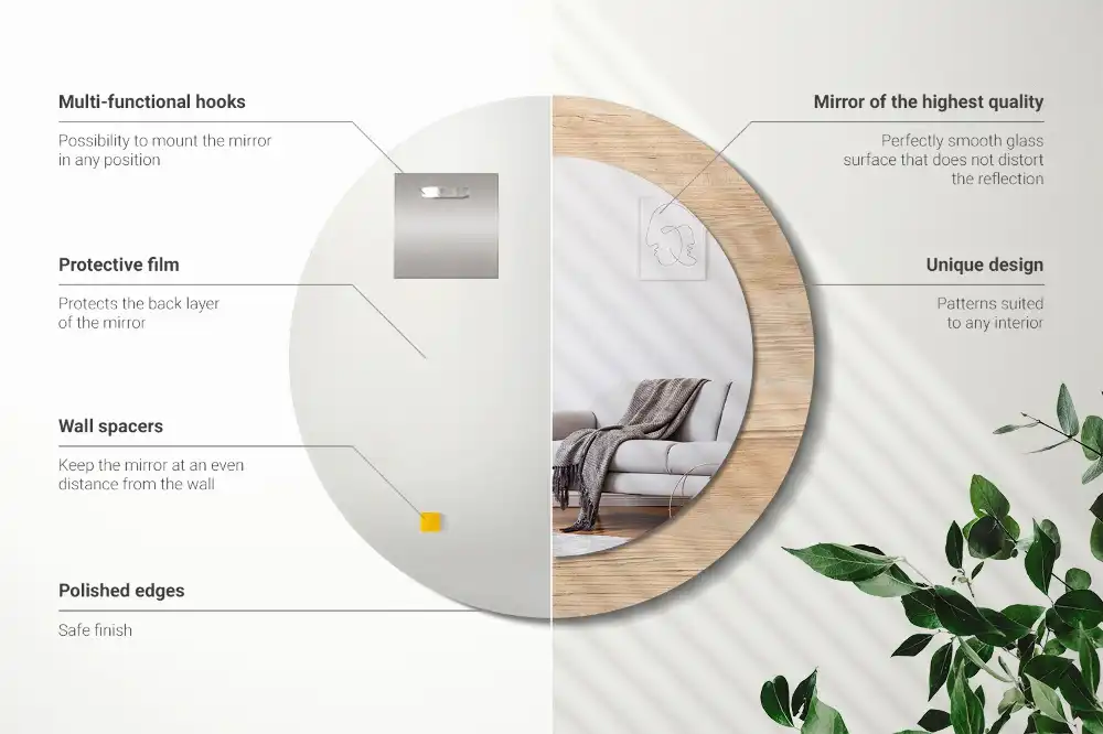 Okrúhle dekoračné zrkadlo na stenu Drevo