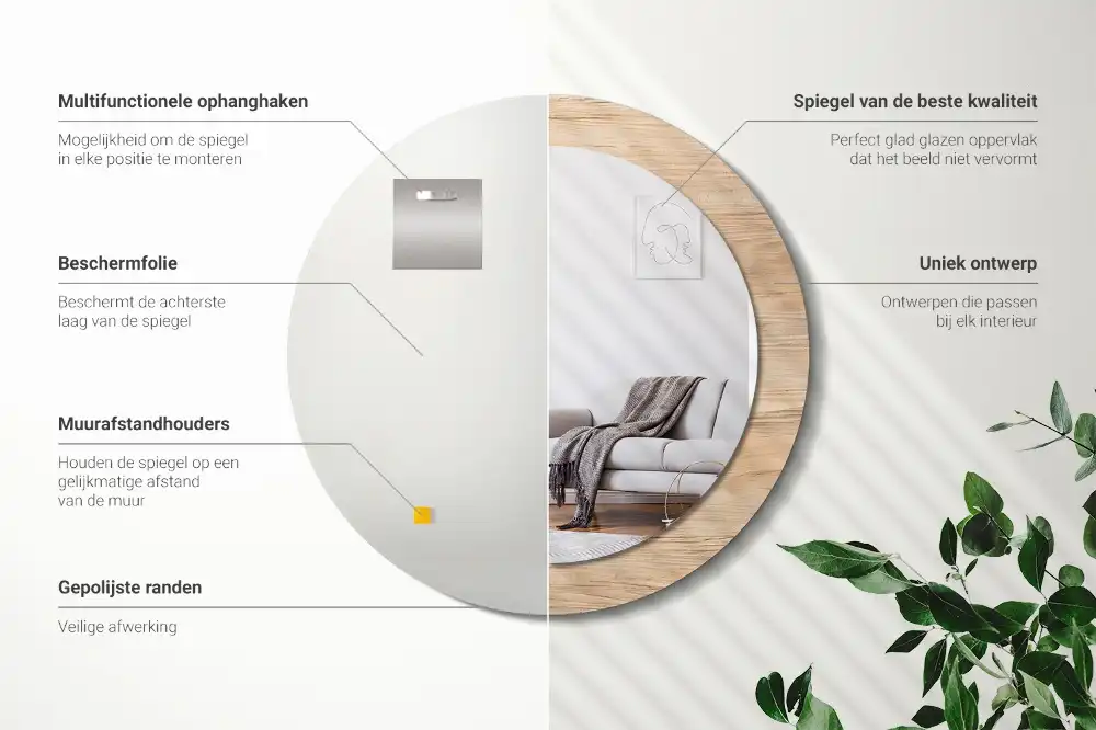 Okrúhle dekoračné zrkadlo na stenu Drevo