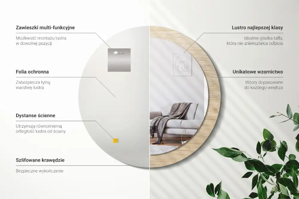 Okrúhle zrkadlo s potlačeným rámom Svetlé drevo