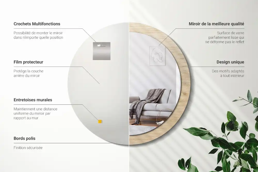 Okrúhle zrkadlo s potlačeným rámom Svetlé drevo