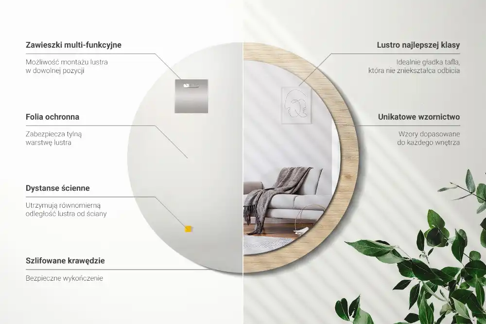 Okrúhle zrkadlo s potlačeným rámom Svetlé drevo