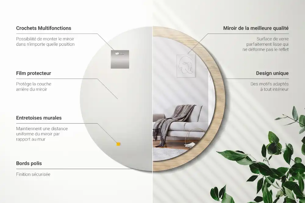 Okrúhle zrkadlo s potlačeným rámom Svetlé drevo