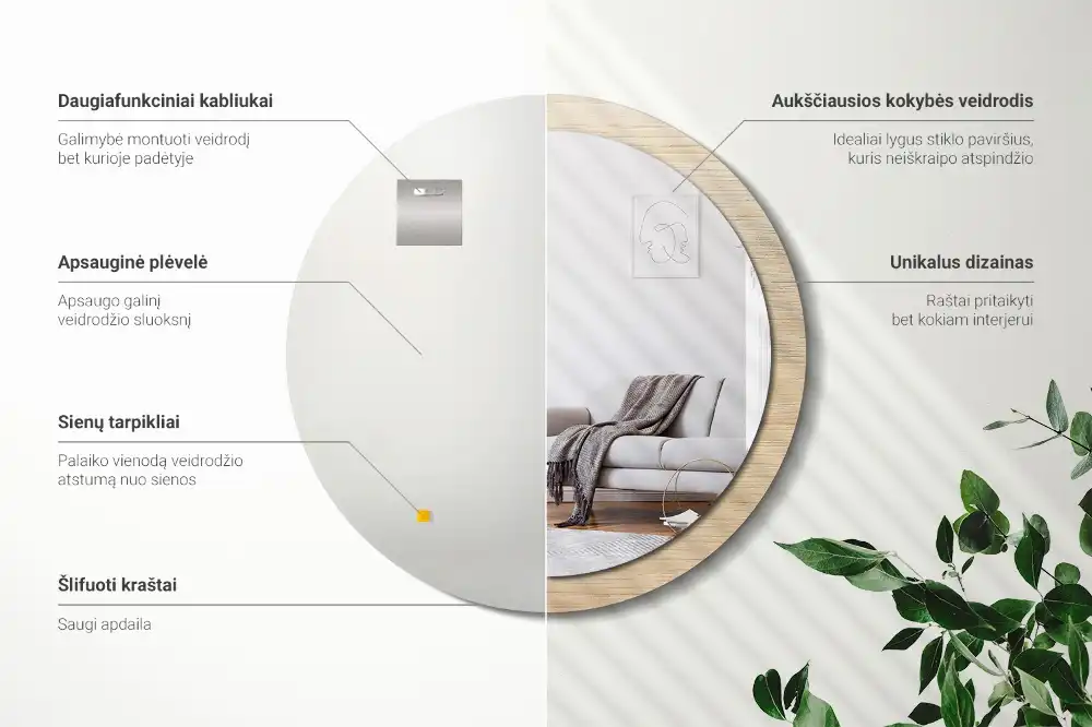 Okrúhle zrkadlo s potlačeným rámom Svetlé drevo