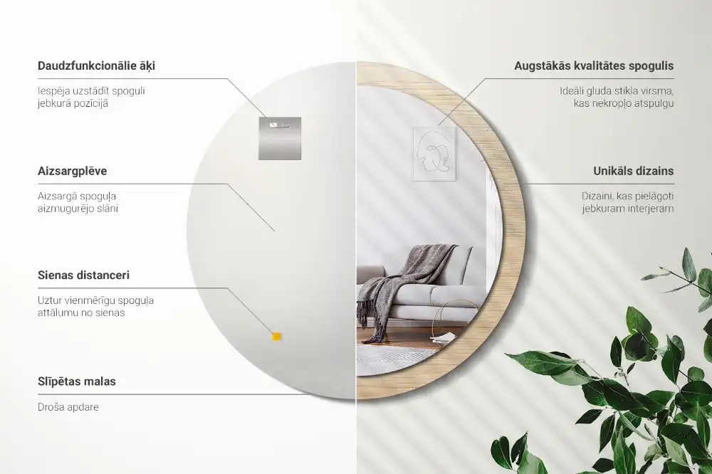 Okrúhle zrkadlo s potlačeným rámom Svetlé drevo