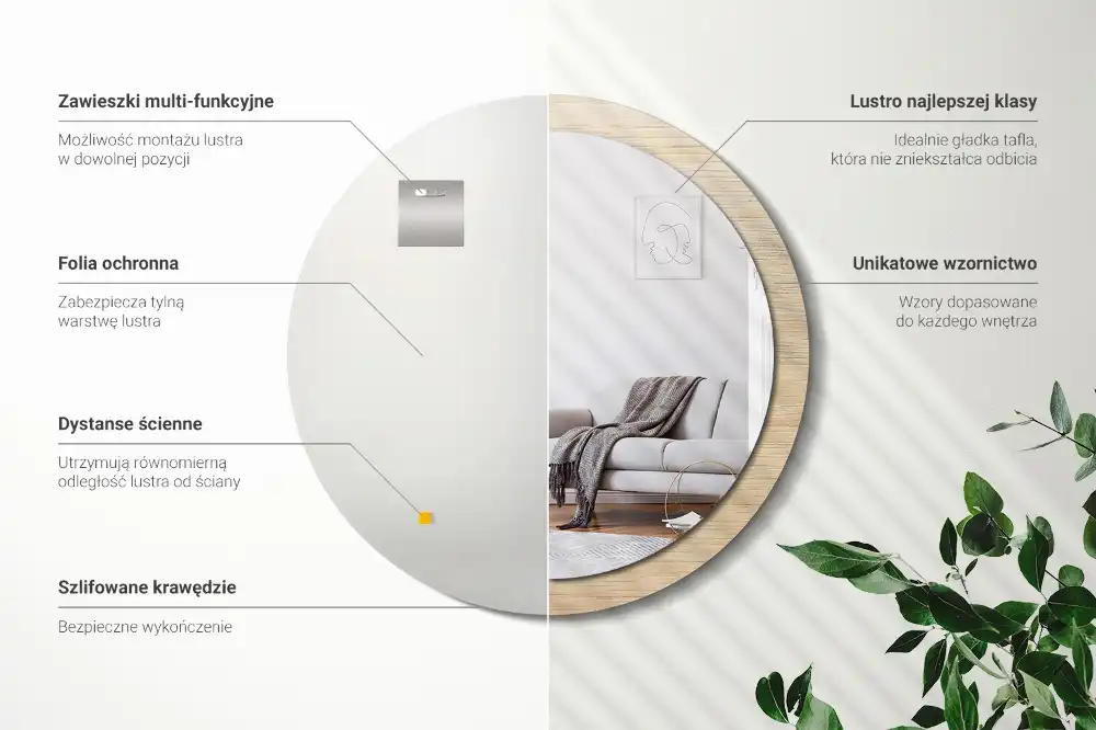 Okrúhle zrkadlo s potlačeným rámom Svetlé drevo