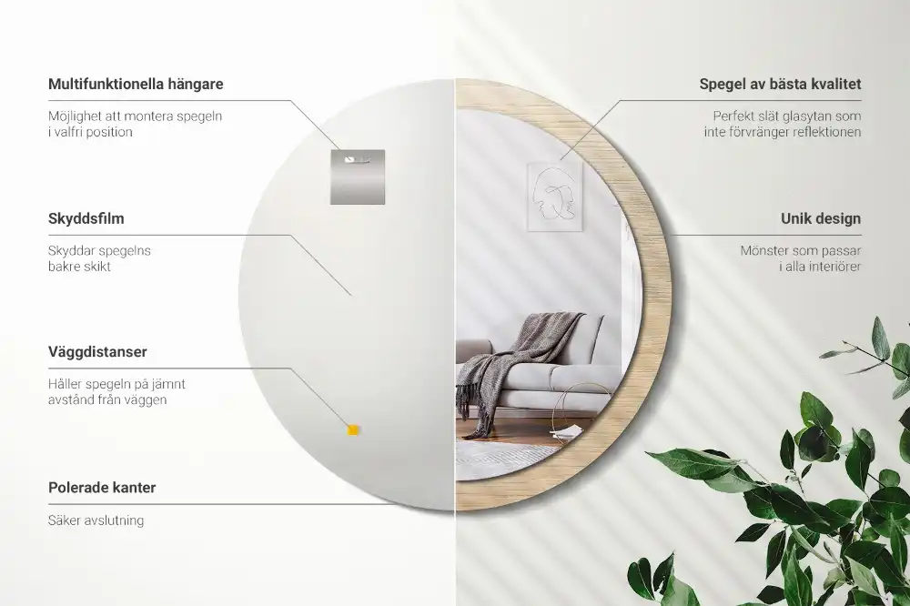 Okrúhle zrkadlo s potlačeným rámom Svetlé drevo