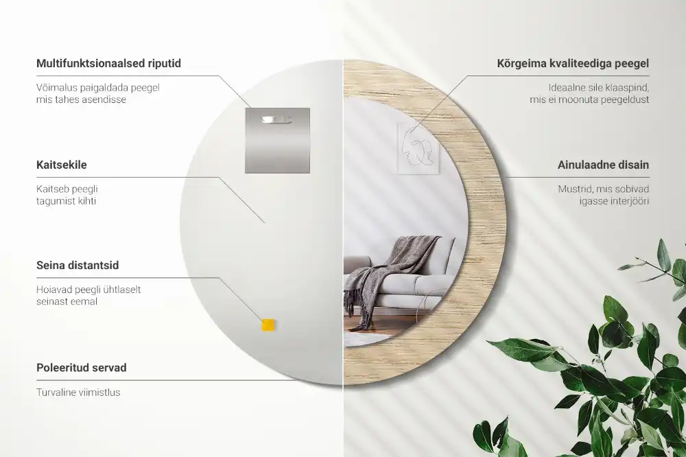 Okrúhle zrkadlo s potlačeným rámom Svetlé drevo