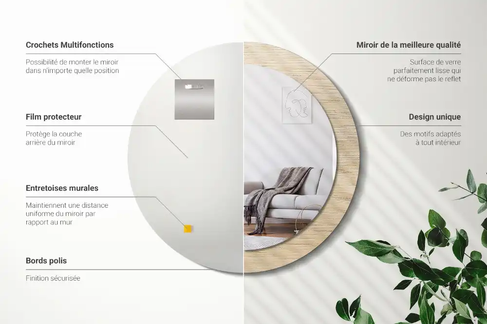 Okrúhle zrkadlo s potlačeným rámom Svetlé drevo