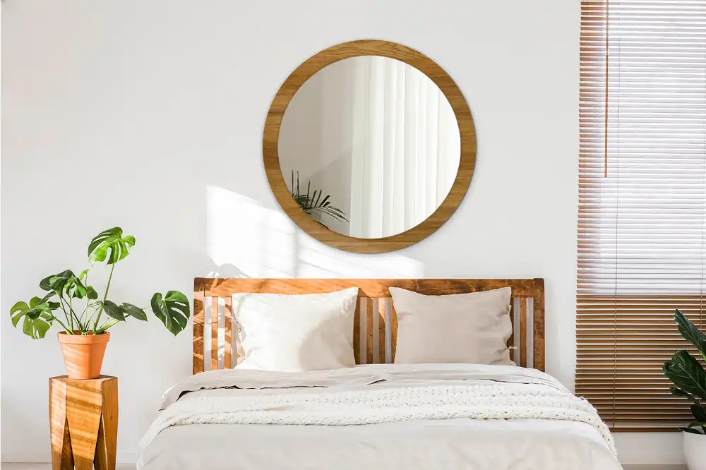 Okrúhle dekoračné zrkadlo na stenu Rustikálny dub