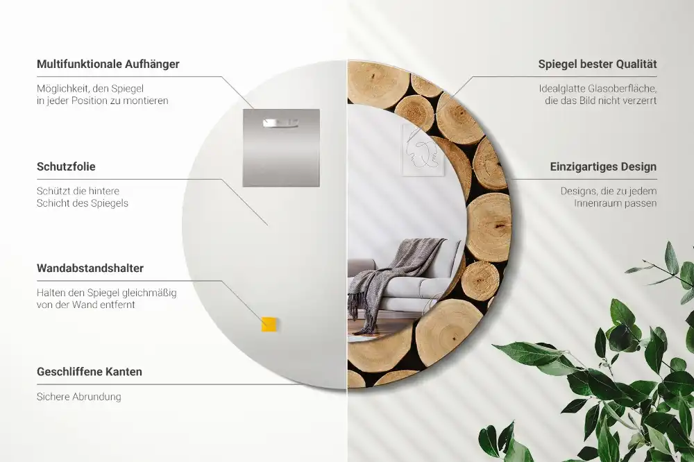 Okrúhle dekoračné zrkadlo na stenu Drevené polená