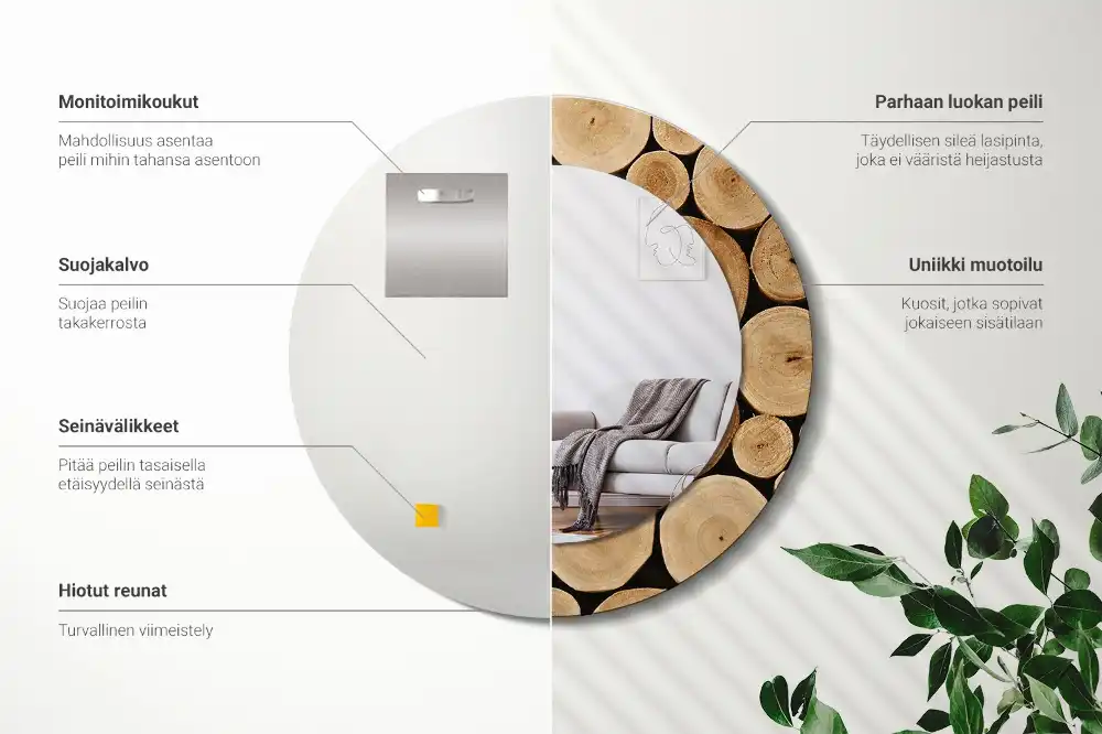 Okrúhle dekoračné zrkadlo na stenu Drevené polená