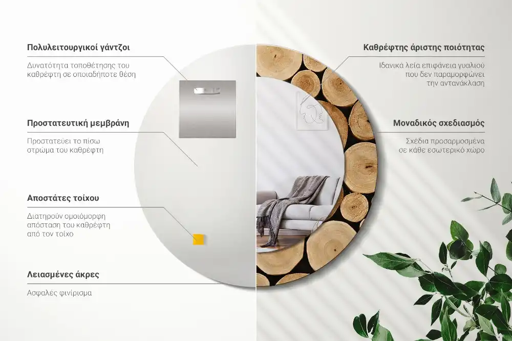 Okrúhle dekoračné zrkadlo na stenu Drevené polená