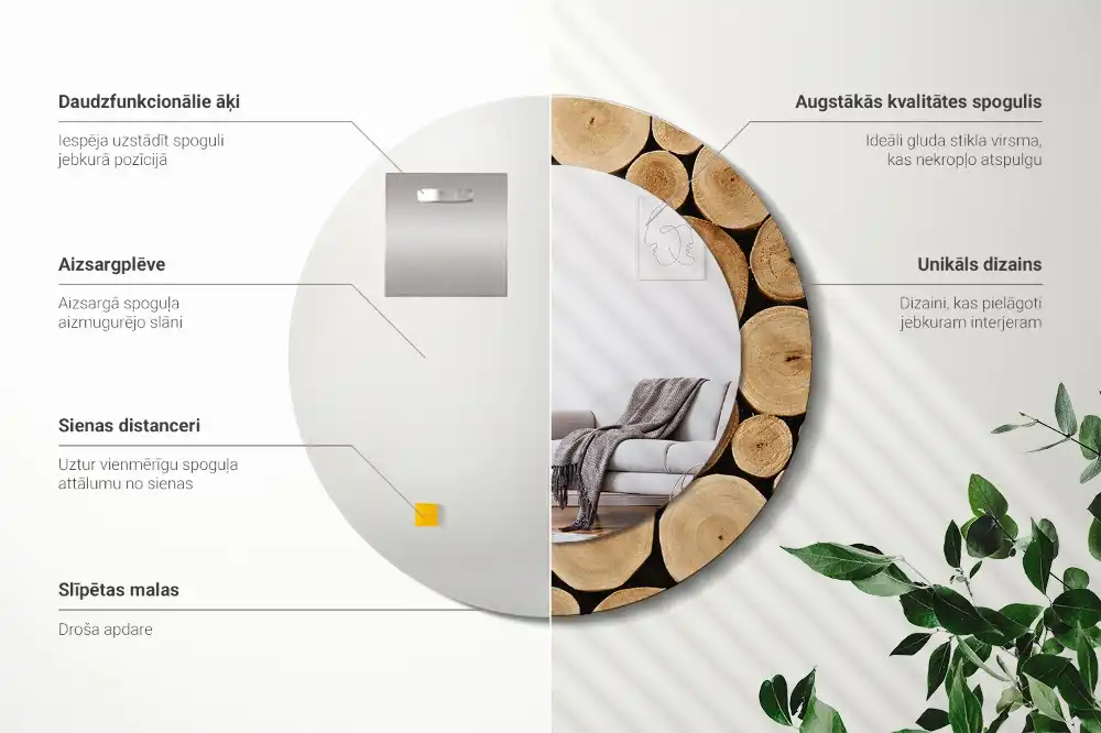 Okrúhle dekoračné zrkadlo na stenu Drevené polená