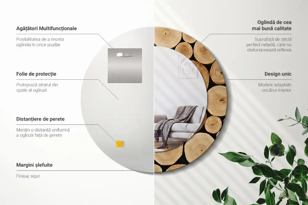 Okrúhle dekoračné zrkadlo na stenu Drevené polená