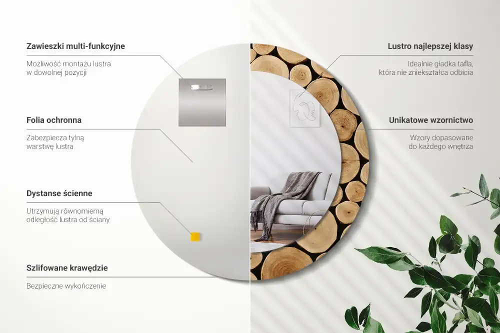 Okrúhle dekoračné zrkadlo na stenu Drevené polená