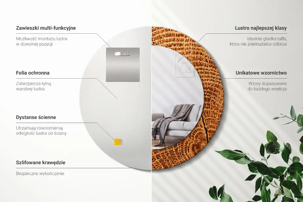 Okrúhle zrkadlo rám s potlačou Dubové drevo