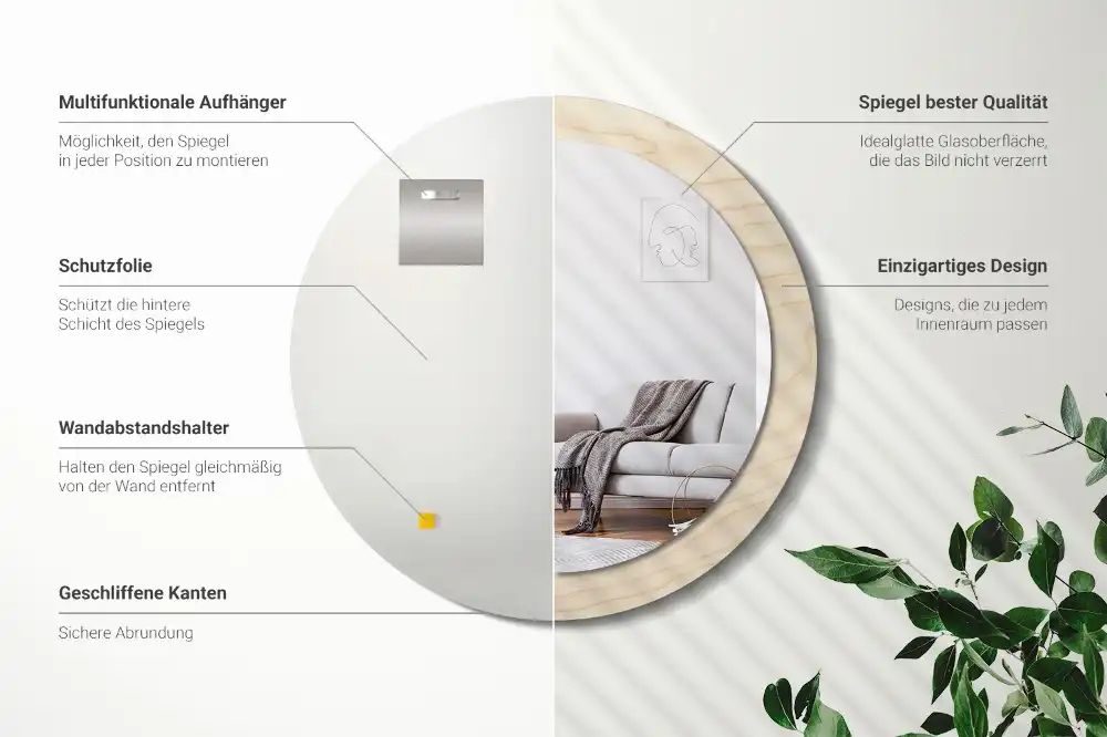 Okrúhle zrkadlo s potlačeným rámom Svetlé drevo