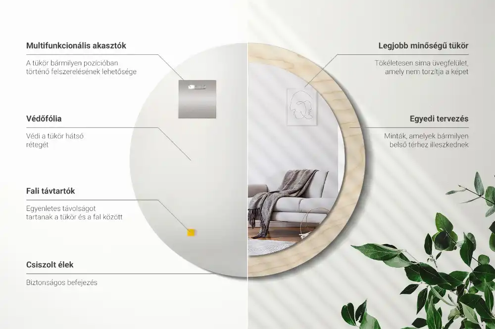 Okrúhle zrkadlo s potlačeným rámom Svetlé drevo