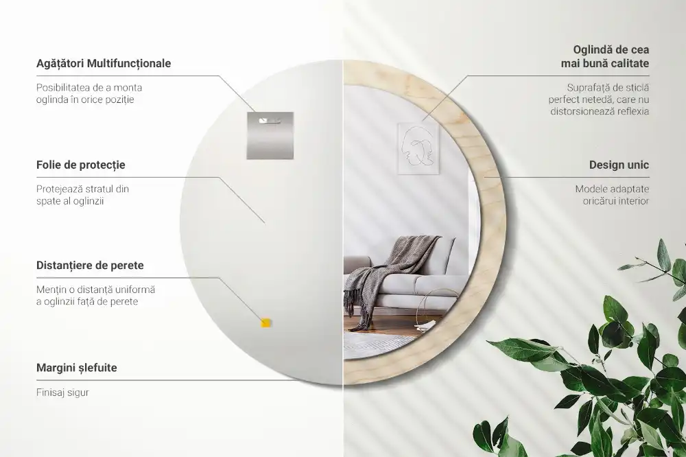 Okrúhle zrkadlo s potlačeným rámom Svetlé drevo