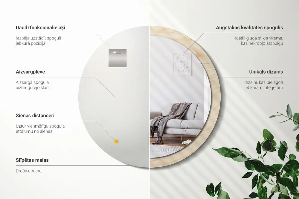 Okrúhle zrkadlo s potlačeným rámom Svetlé drevo