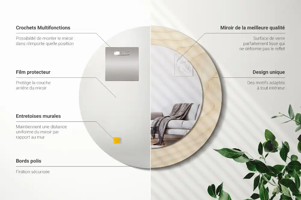 Okrúhle zrkadlo s potlačeným rámom Svetlé drevo