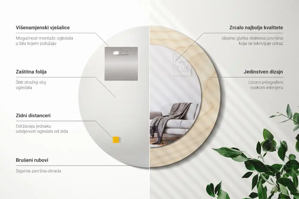 Okrúhle zrkadlo s potlačeným rámom Svetlé drevo