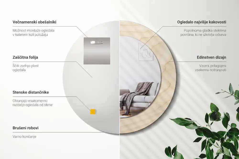 Okrúhle zrkadlo s potlačeným rámom Svetlé drevo