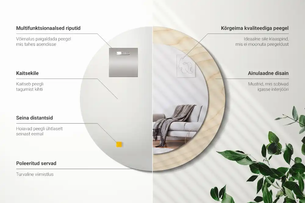 Okrúhle zrkadlo s potlačeným rámom Svetlé drevo