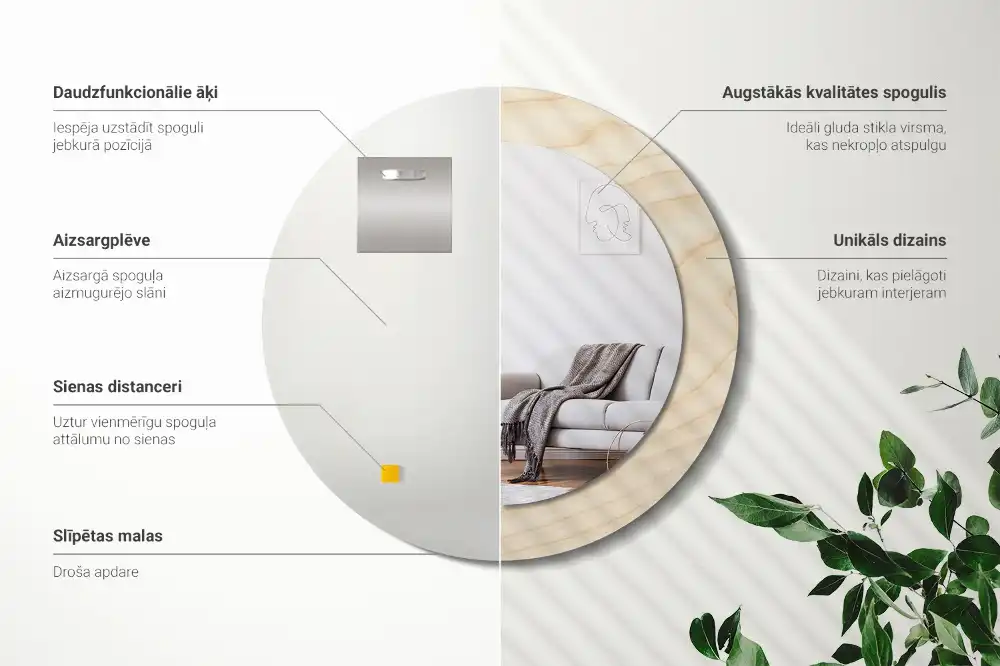 Okrúhle zrkadlo s potlačeným rámom Svetlé drevo