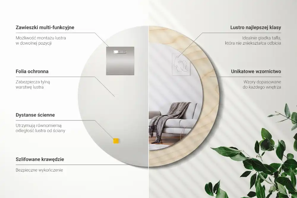 Okrúhle zrkadlo s potlačeným rámom Svetlé drevo