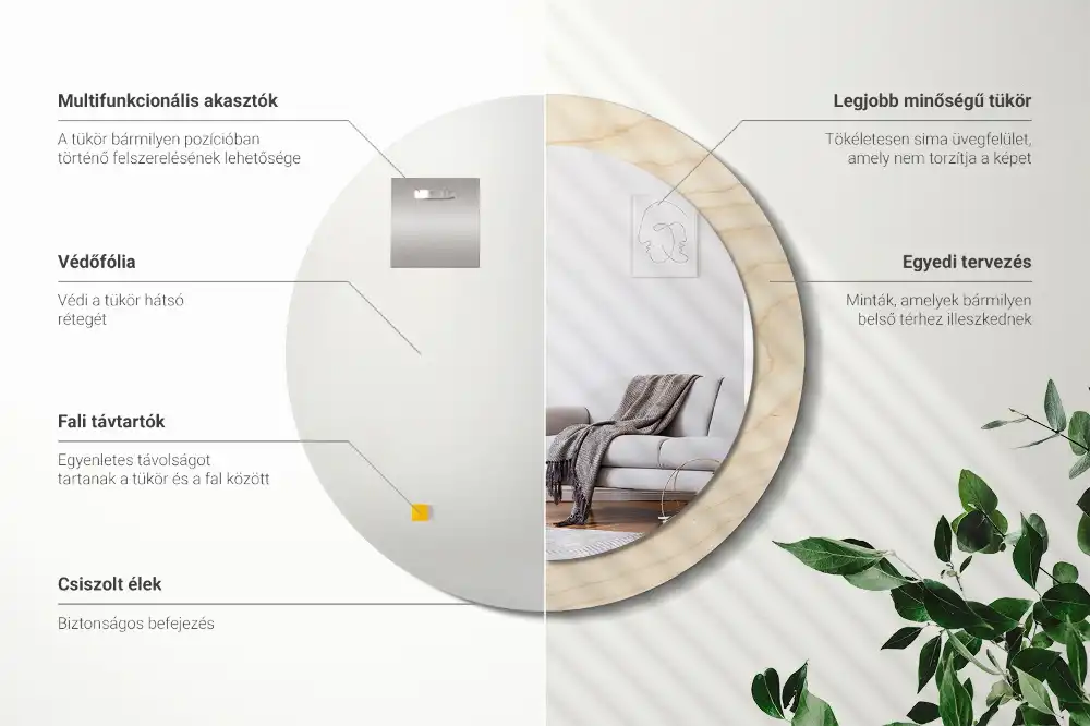 Okrúhle zrkadlo s potlačeným rámom Svetlé drevo