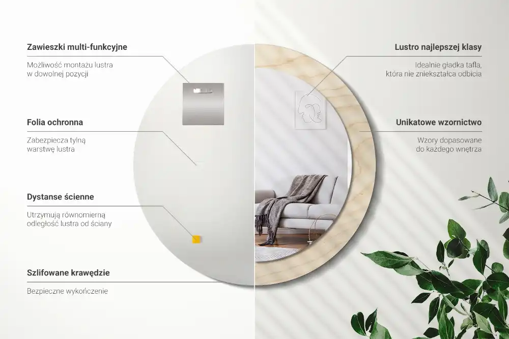 Okrúhle zrkadlo s potlačeným rámom Svetlé drevo