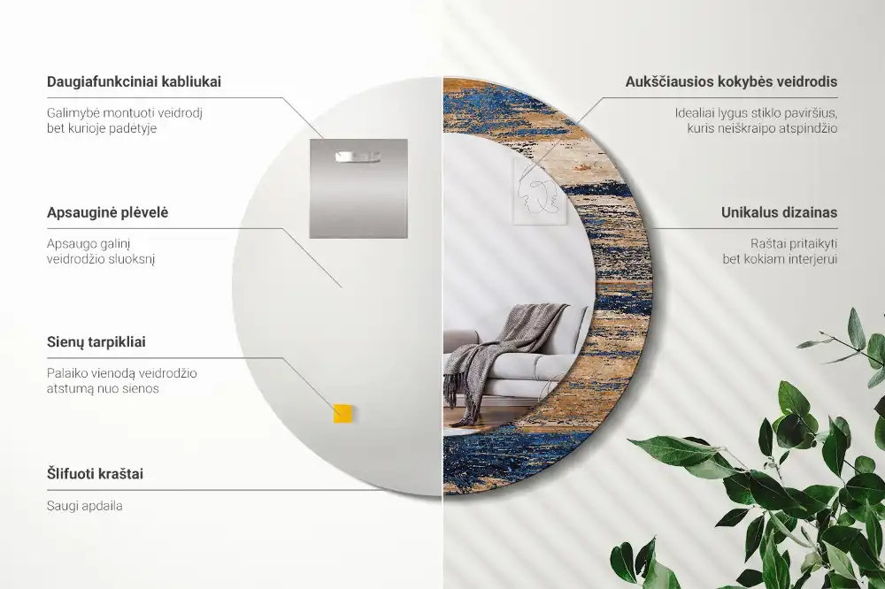 Okrúhle dekoračné zrkadlo na stenu Abstraktné drevo