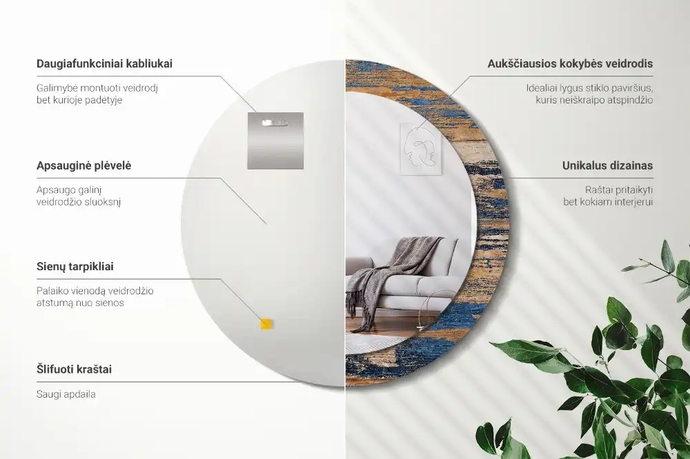 Okrúhle dekoračné zrkadlo na stenu Abstraktné drevo