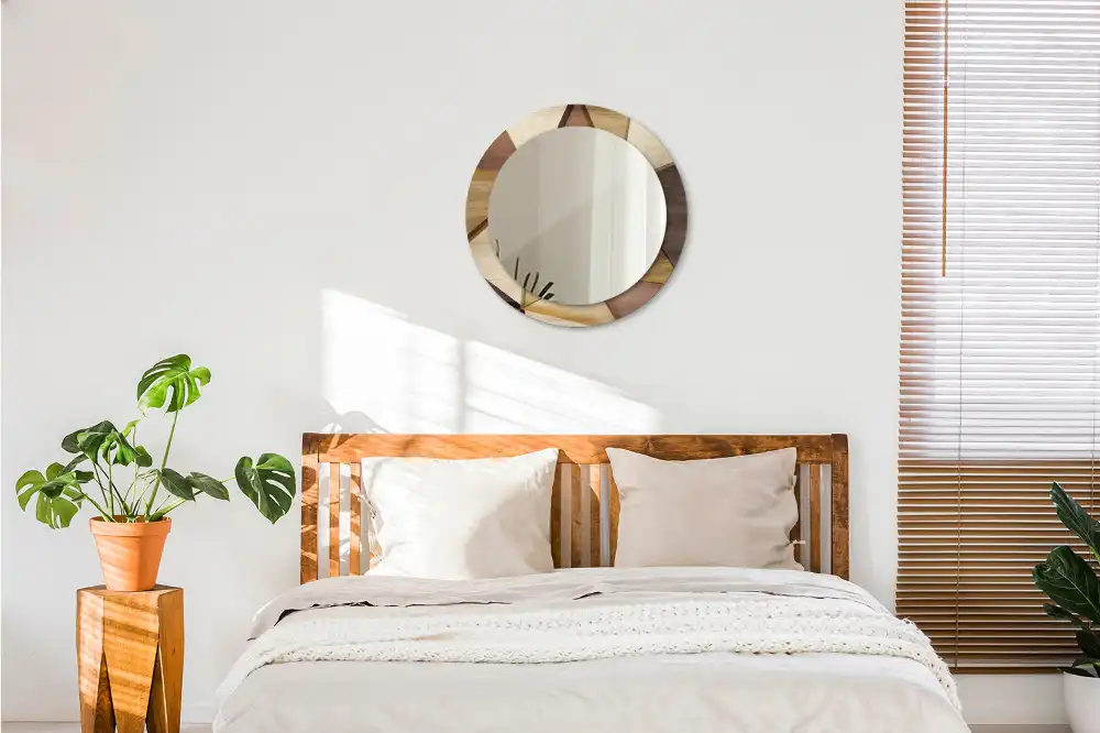 Okrúhle dekoračné zrkadlo na stenu Geometrické drevo 3D