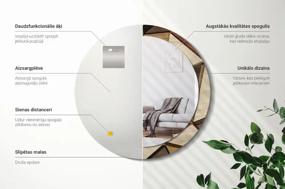 Okrúhle dekoračné zrkadlo na stenu Geometrické drevo 3D