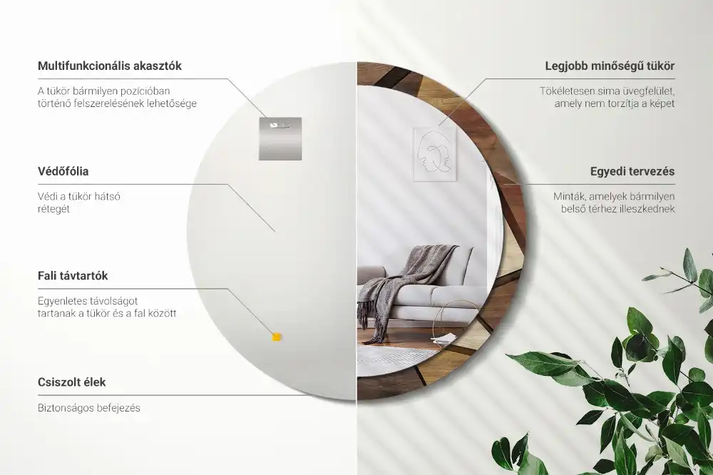 Okrúhle dekoračné zrkadlo na stenu Geometrické drevo 3D