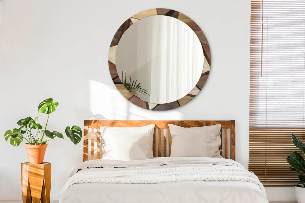 Okrúhle dekoračné zrkadlo na stenu Geometrické drevo 3D