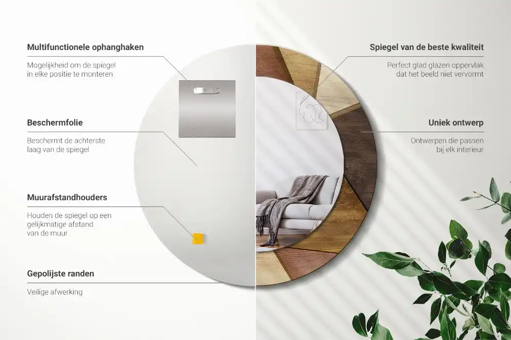 Okrúhle dekoračné zrkadlo na stenu Geometrické drevo 3D